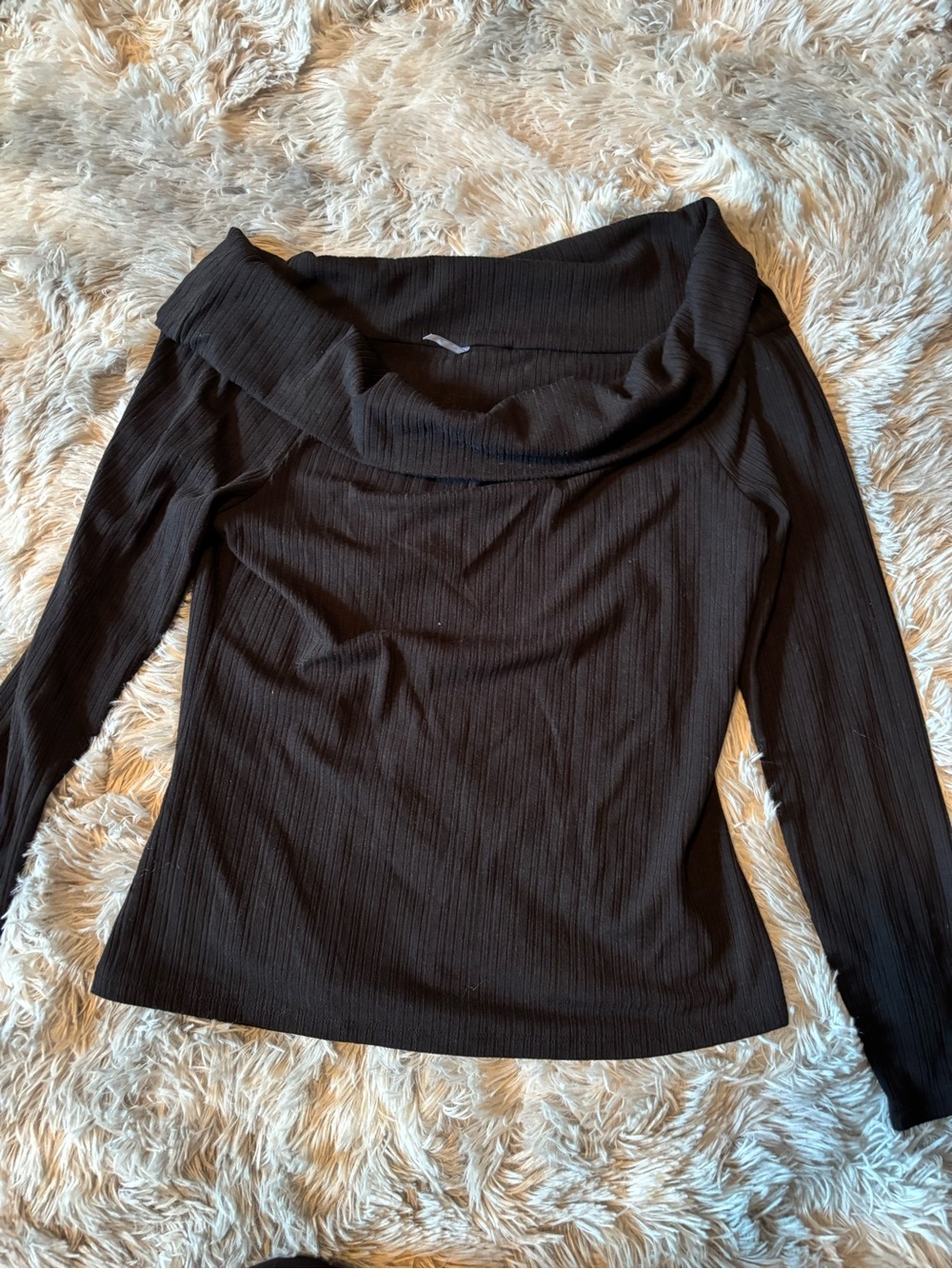 Off-the-Shoulder Ribbed Sweater Top — Black